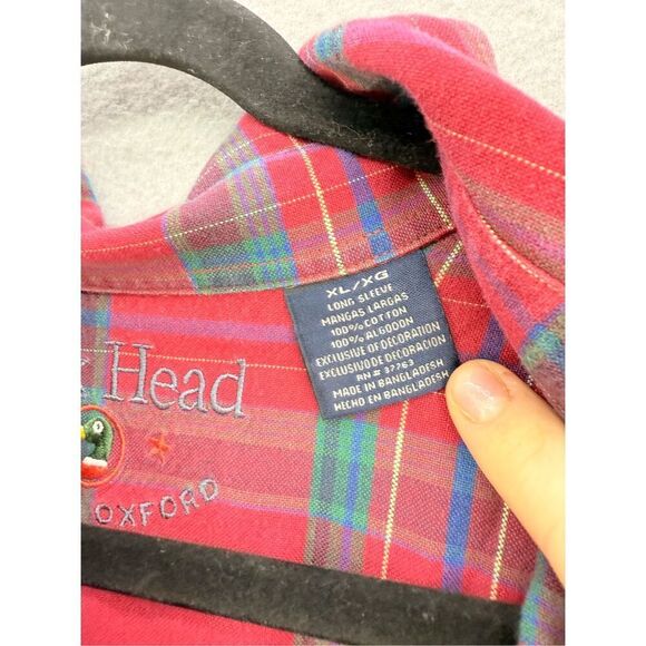 90s Duck Head Mens Red Green Plaid Classic Oxford Long Sleeve Button Down Shirt - Picture 4 of 8